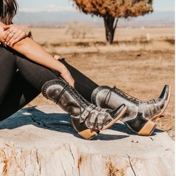 Freebird by Steven Winnie Ice Leather Mid Calf Heeled Boots - Picture 3 of 15